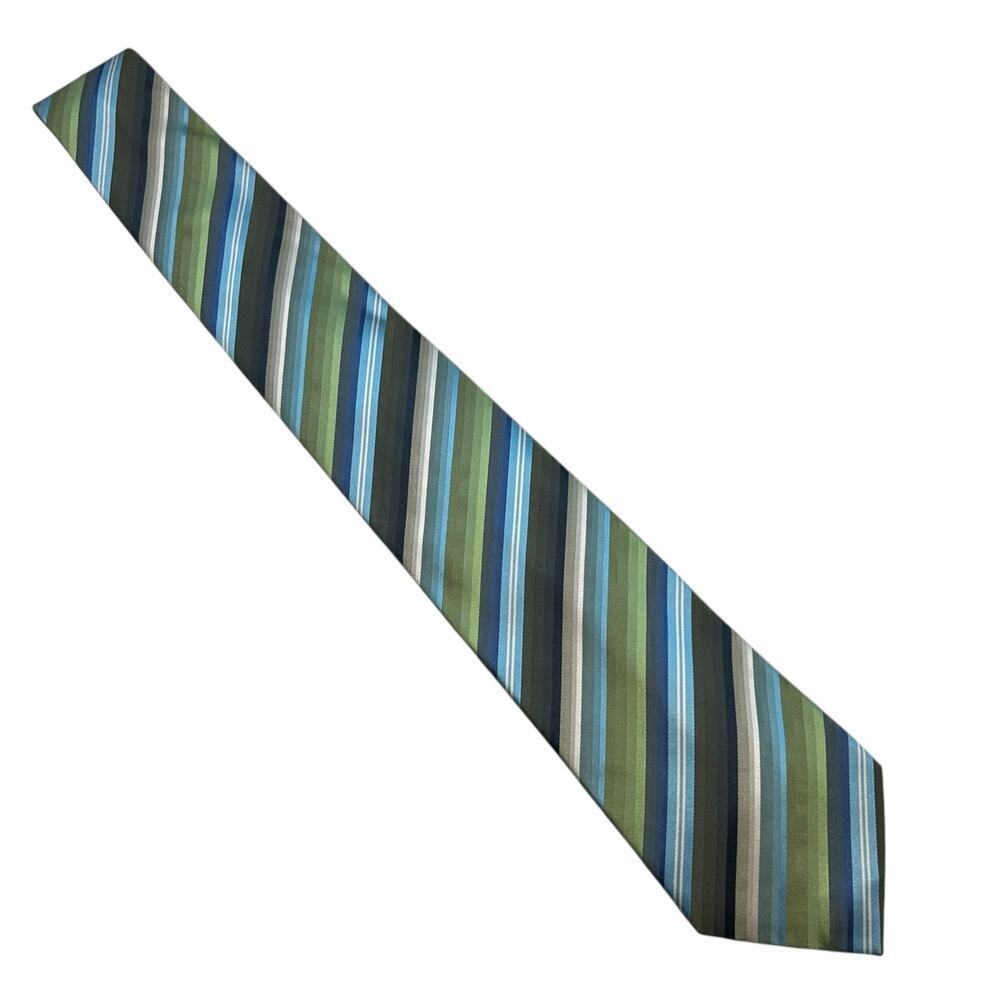 Van Heusen Men's 100% Silk Green and Blue Striped Tie